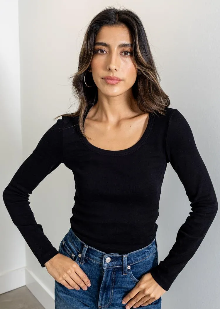 Bobi L/S Scoop Neck Tee - Black