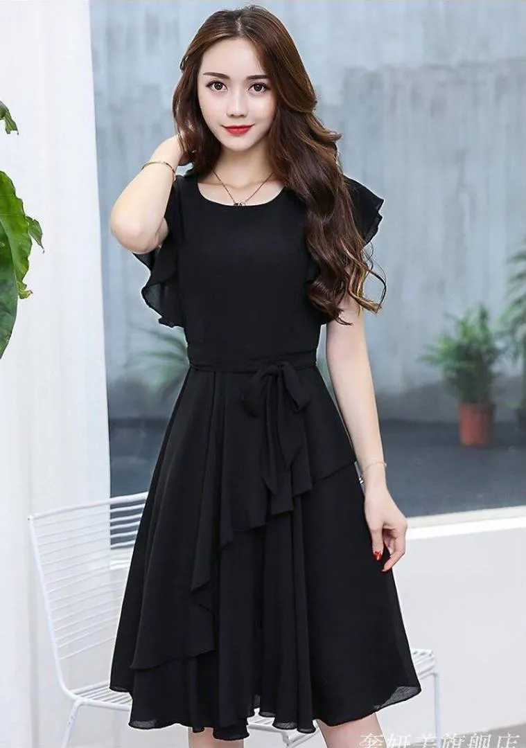 Women's Black Georgette Solid Mini Length Dress